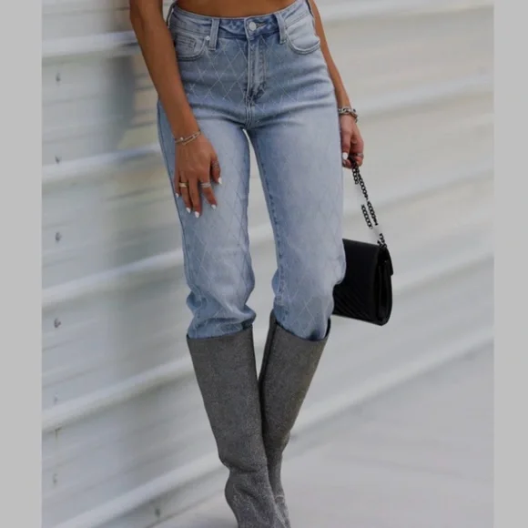 KanCan High Rise Jeans with Diamond Pattern - Light Blue - Picture 4 of 4